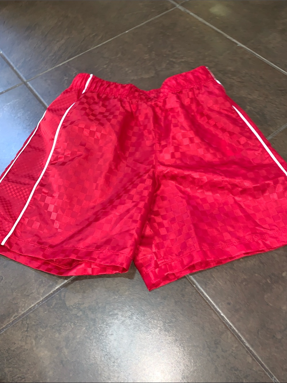 DSG Red Woven Soccer Shorts with White Piping